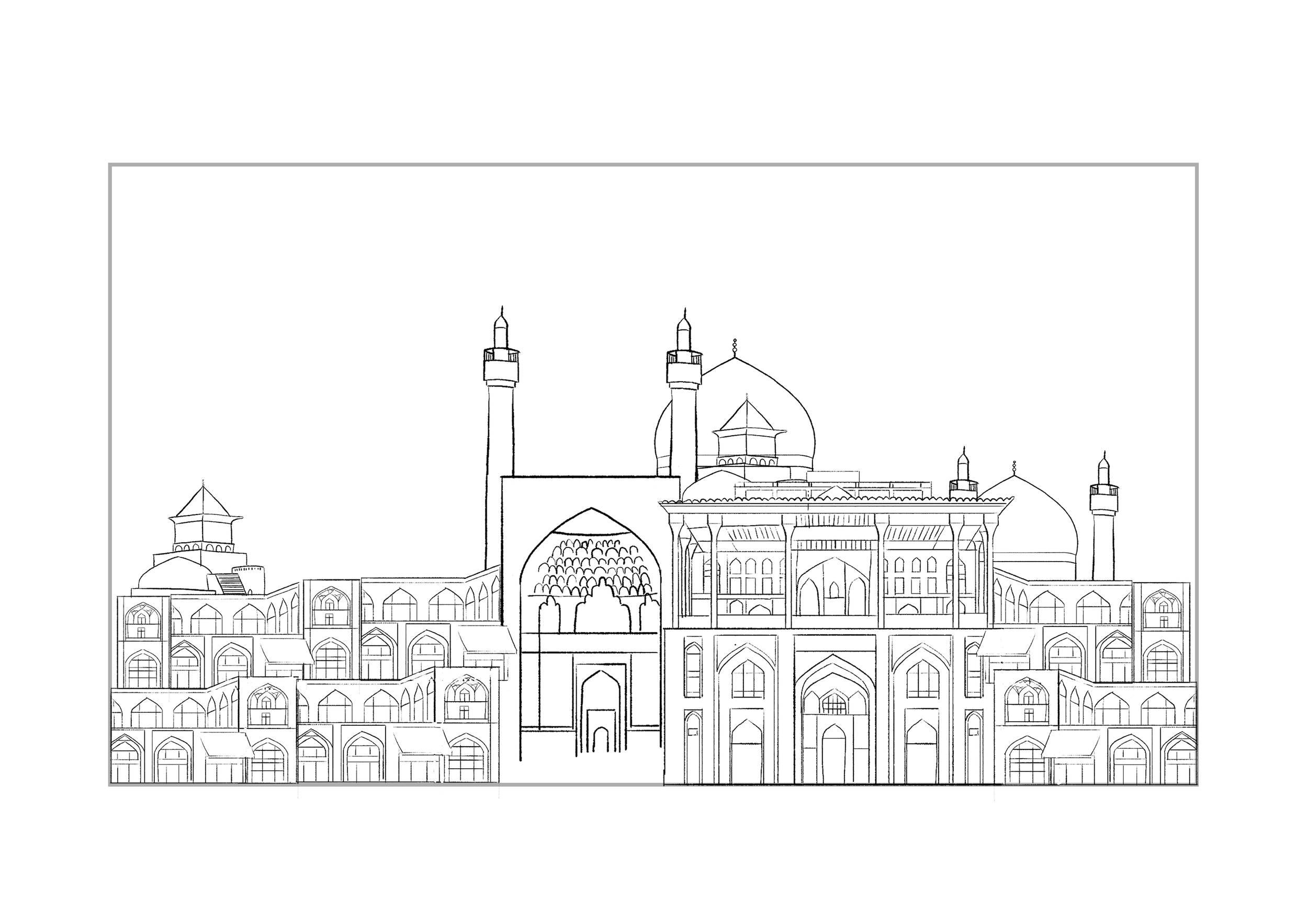 Initial visual development of the city influenced by 16th-century architecture in Iran