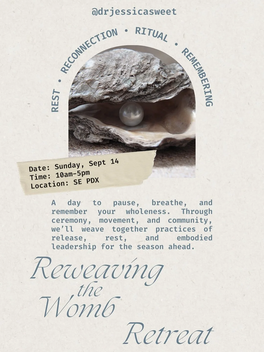 ✨ Reweaving the Womb: A Women&rsquo;s Retreat ✨
On Sunday, September 14, we&rsquo;ll gather in circle under the waning moon for reflection, release, and renewal.

Our day together will weave rest, reconnection, and ritual through practices like:
🌿 H