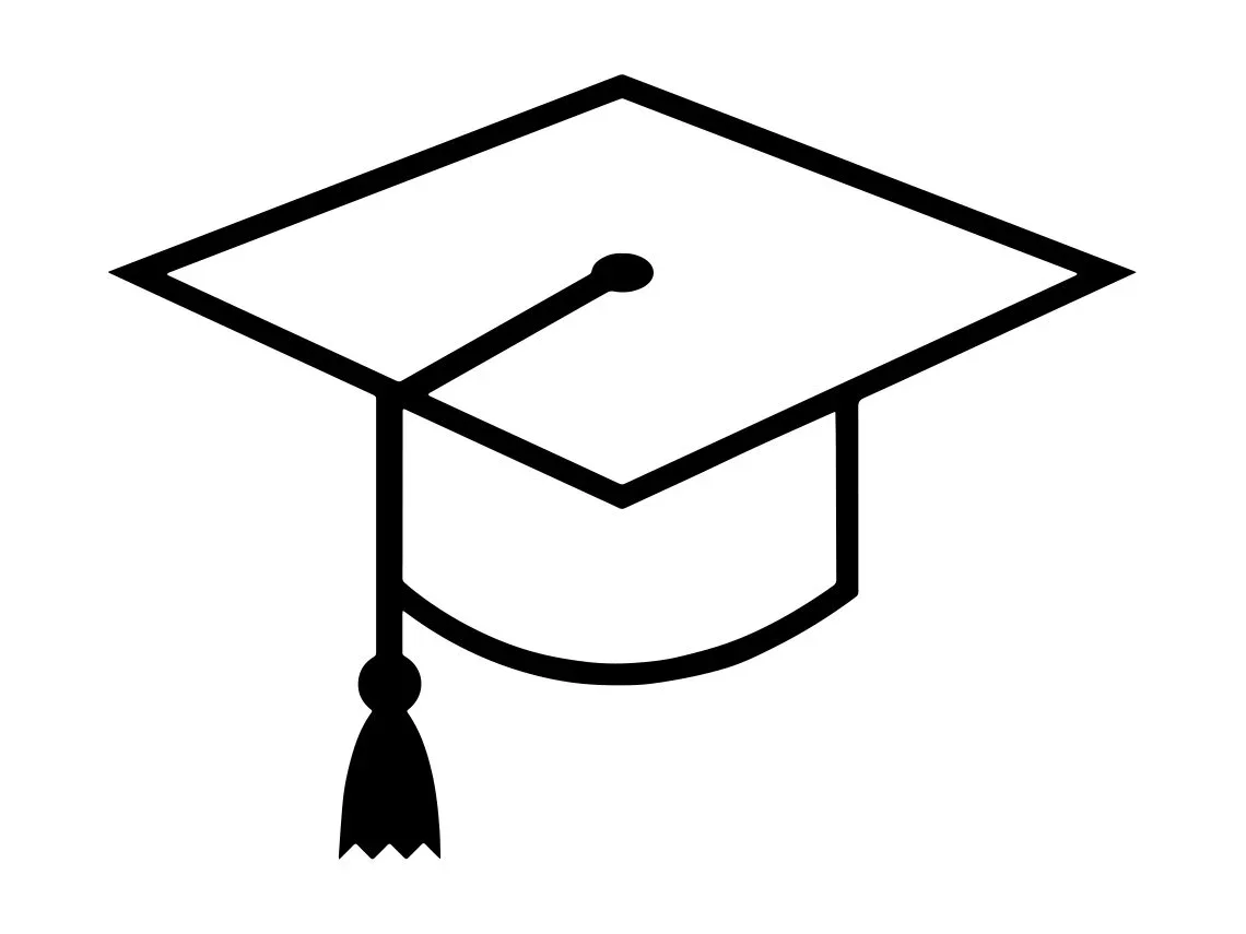 Line drawing of a graduation cap with tassel.
