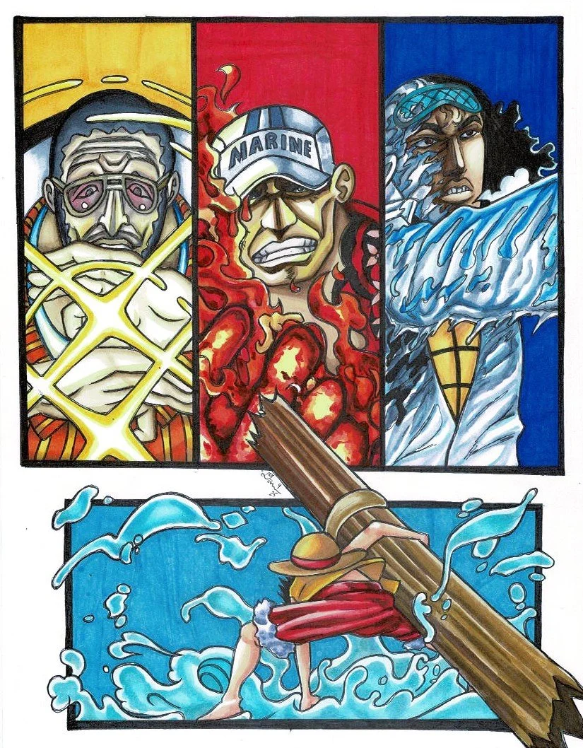 One Piece - Luffy vs. 3 Admirals Print