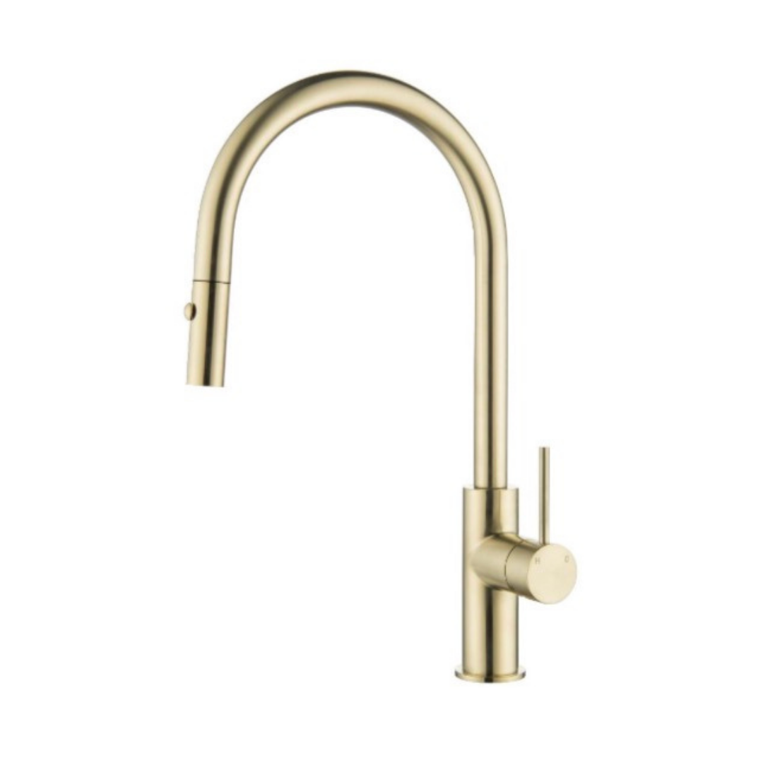 Palm Gooseneck Pull Out Sink Mixer - Brushed Brass