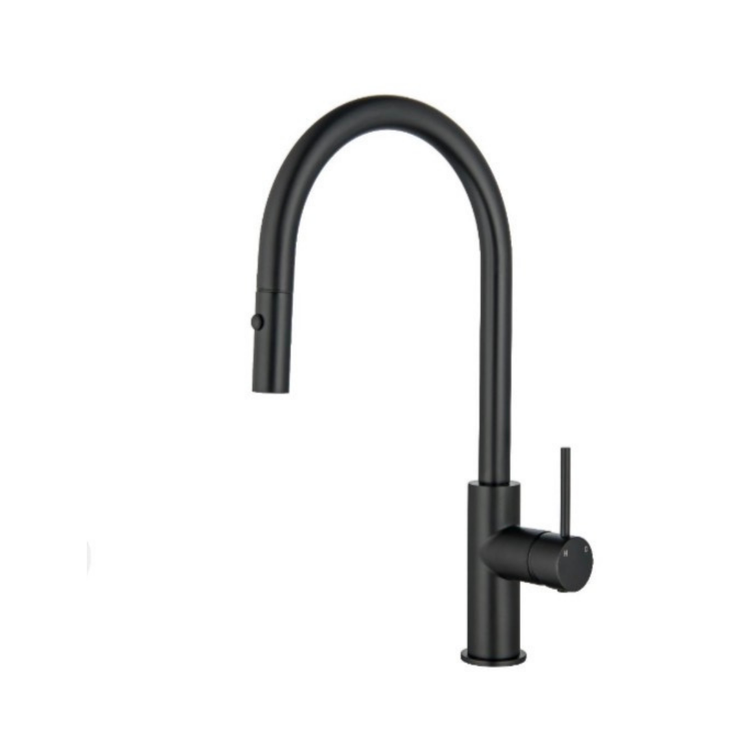 Palm Gooseneck Pull Out Sink Mixer - Black