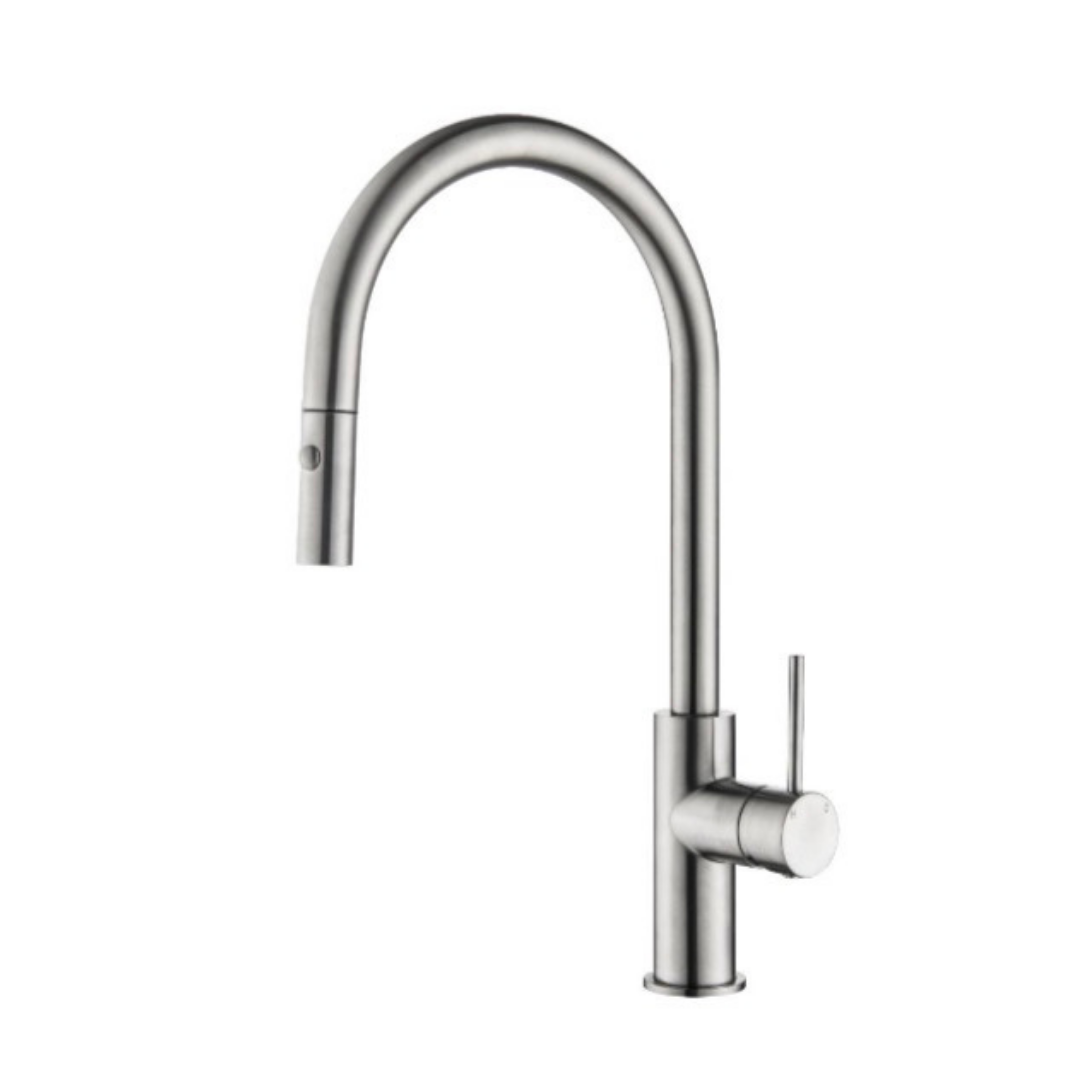 Palm Gooseneck Pull Out Sink Mixer - Brushed Stainless