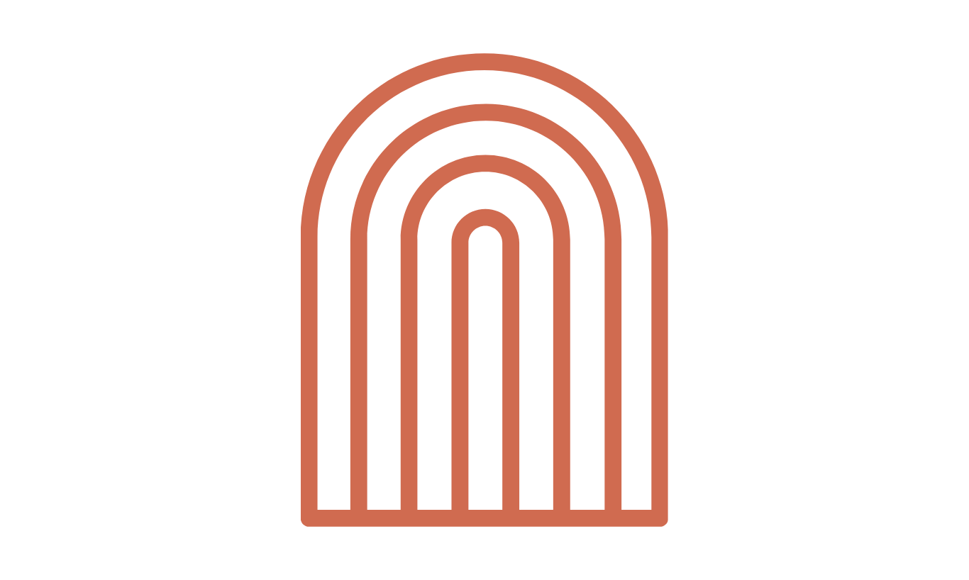Simple outline of a rainbow with five arches in a brownish color.
