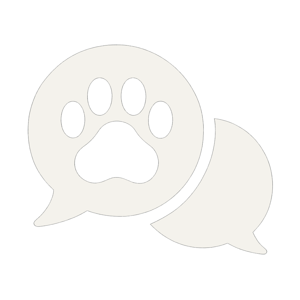 Speech bubbles overlapping, with one bubble containing a paw print.