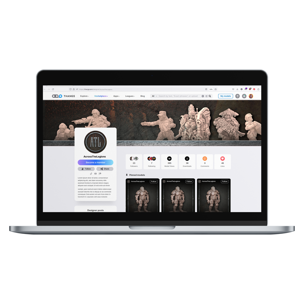 As with Felicia's FD3D project, I was asked to create storefront graphics for other brands, such as Across the Legions. Although "gritty" isn't my usual wheelhouse, the clients loved the look.