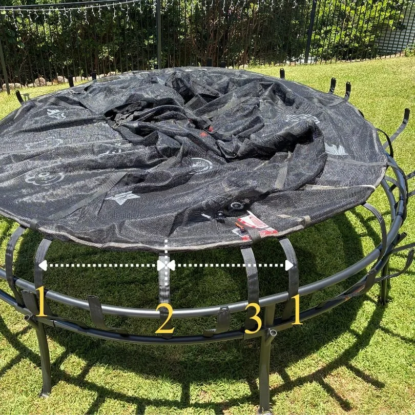 Recommended order of attaching leaf springs for Vuly Thunder 2 and Vuly Thunder 2 Pro by expert assembler. Brissie Tramps. Brisbane trampoline assembly service.