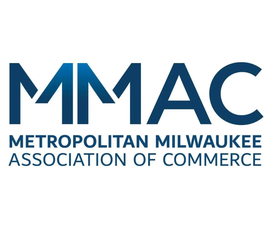 Coffee Cart Partnership. Logo of the Metropolitan Milwaukee Association of Commerce with the acronym MMAC in large blue letters, and full name written below.