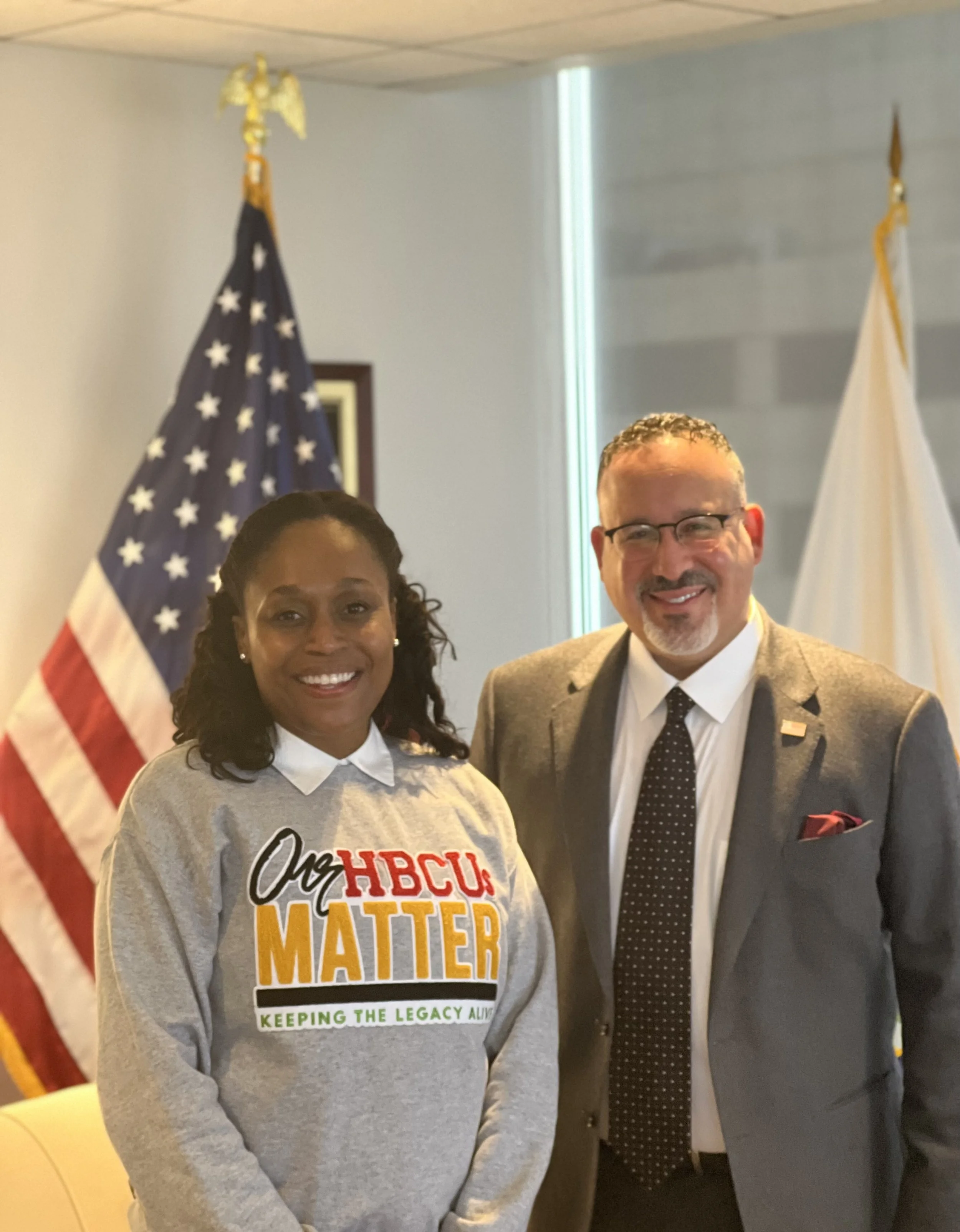 Dr. Samuel and former Secretary of Education Miguel Cardona