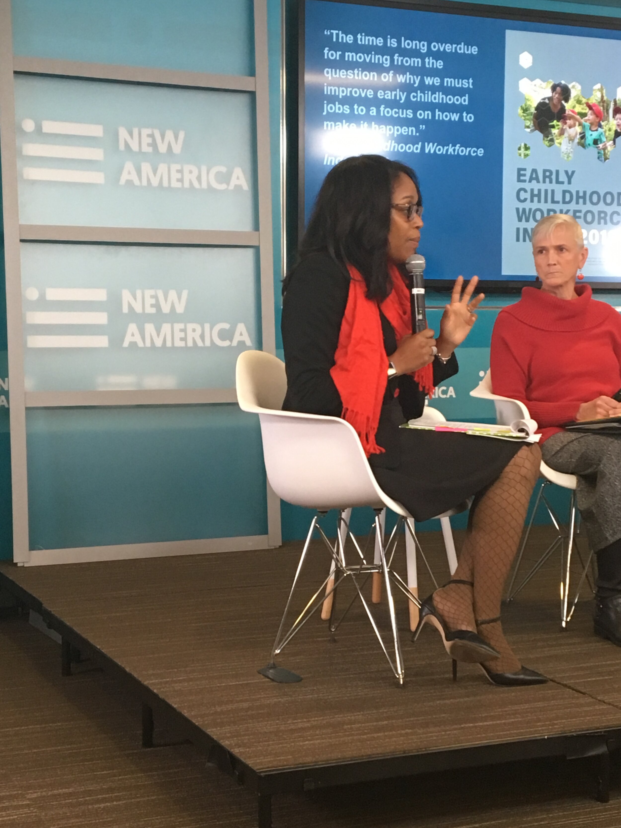 Dr. Samuel speaking on a New America panel on the Early Childhood Workforce.