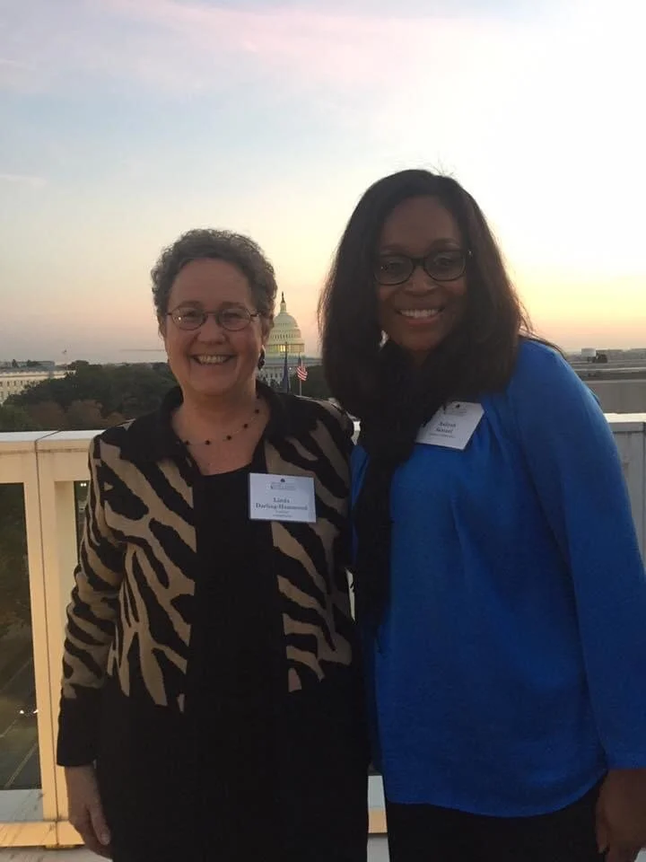 Dr. Samuel with Dr. Linda Darling-Hammond at a national education convening in Washington, D.C., engaging in dialogue on advancing equity, educator preparation, and systems change to improve student outcomes nationwide.