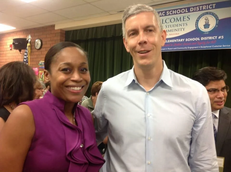 Dr. Samuel with former U.S. Secretary of Education Arne Duncan at a convening focused on the importance of early childhood education.