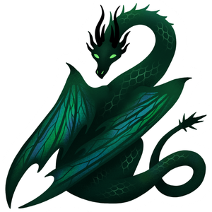 A green dragon with large wings, a long tail, and a menacing expression.