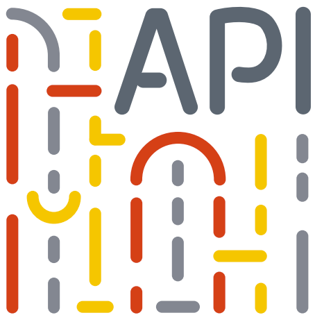 Illustration of colorful interlocking lines and shapes forming the word 'API'