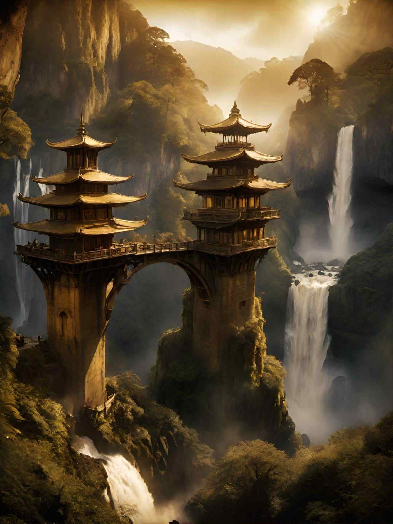 A crumbling bridge stretched over maps half-drawn, carrying the sleepless artist from one imagined shore to another.