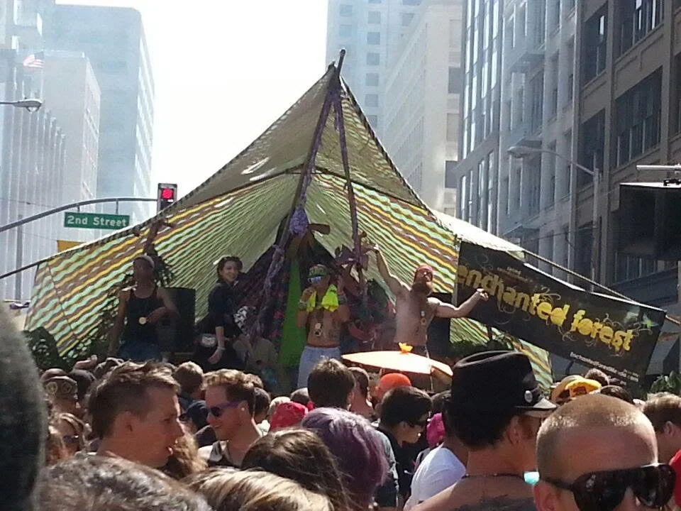 Crowd gathered around a performance stage at the How Weird Street Faire in downtown San Francisco.