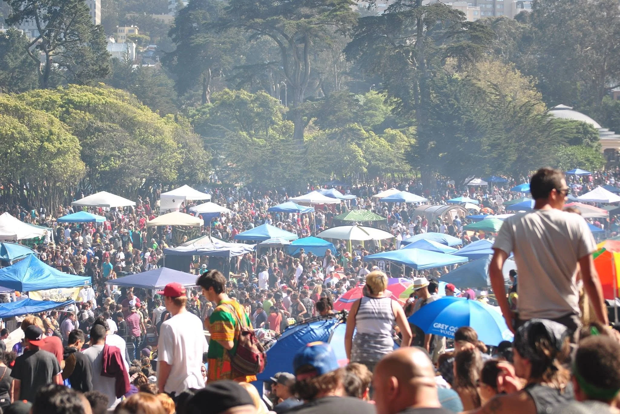Crowd gathers at Hippie Hill in Golden Gate Park during San Francisco’s informal 4/20 celebration in 2016.