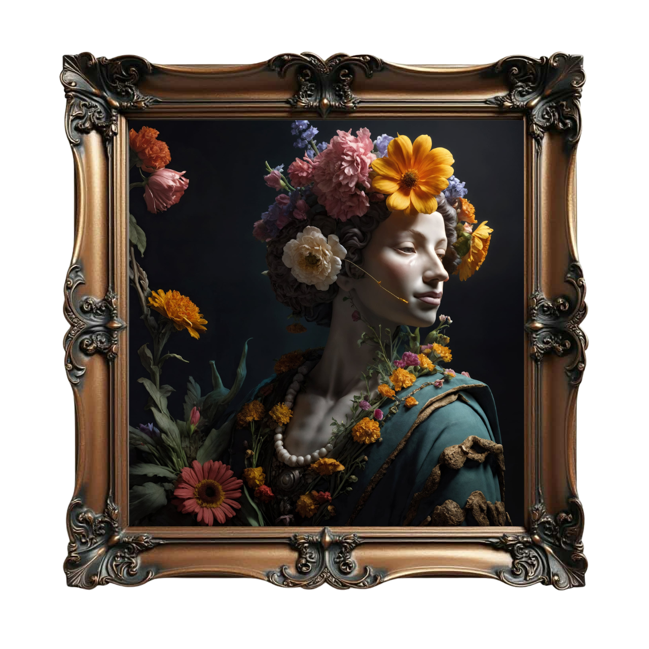 A surreal floral portrait rising from soft morning light, petals opening as if awakening from sleep.