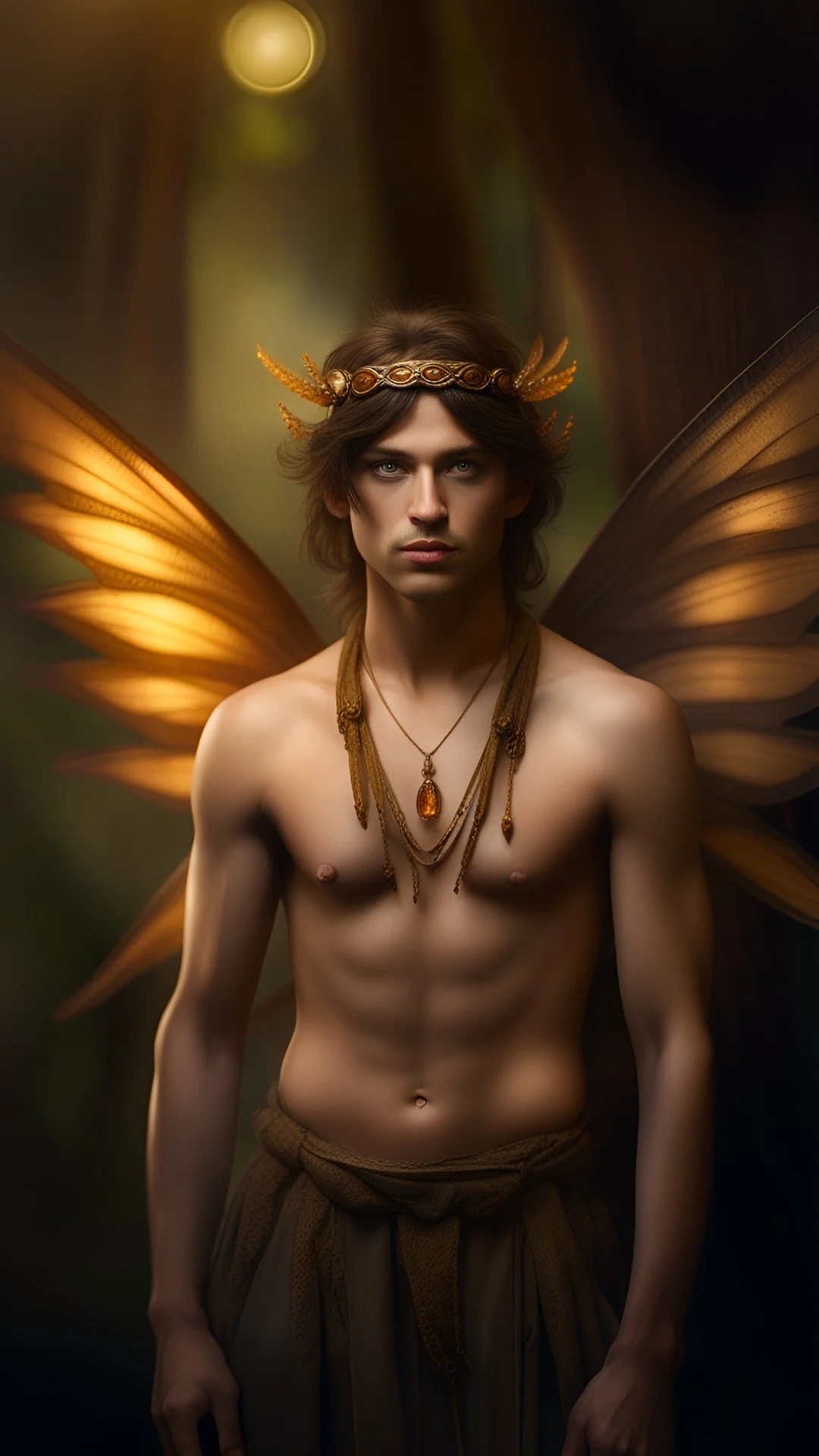 Male fae emerging from the deeper shadows of the forest, standing steady and watchful in the insomnia-lit world.