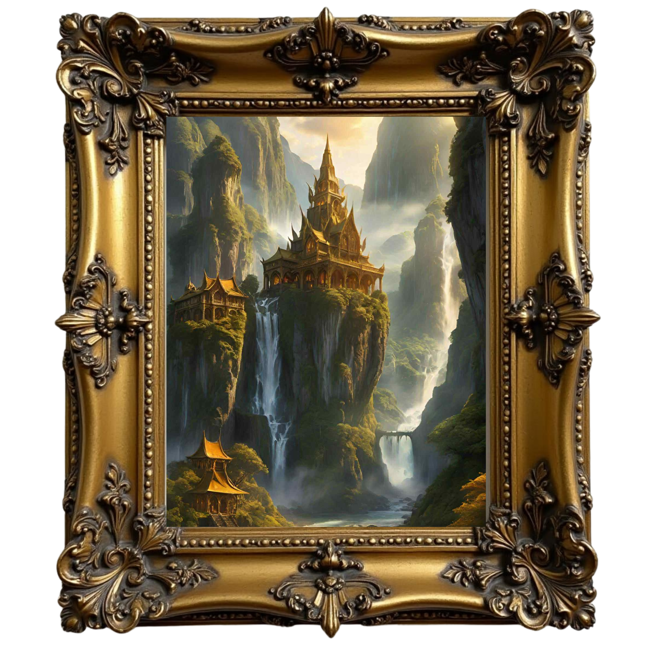 he Northern Gate — framed fantasy portal showing a mountain pass leading into a northern realm.