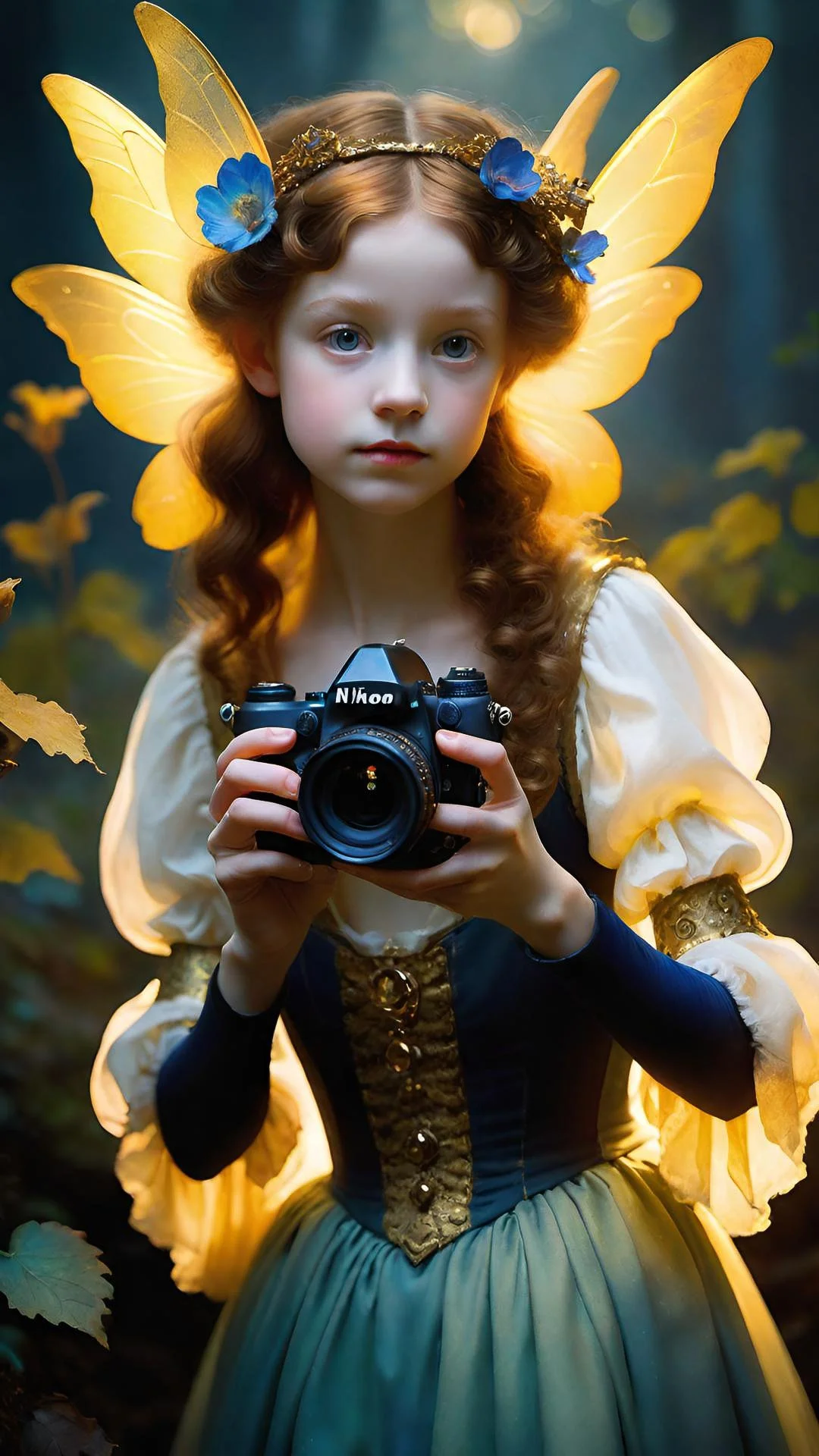 From the corner of the glade she turns her lens aside, a shimmer of laughter breaking the night’s solemn hush