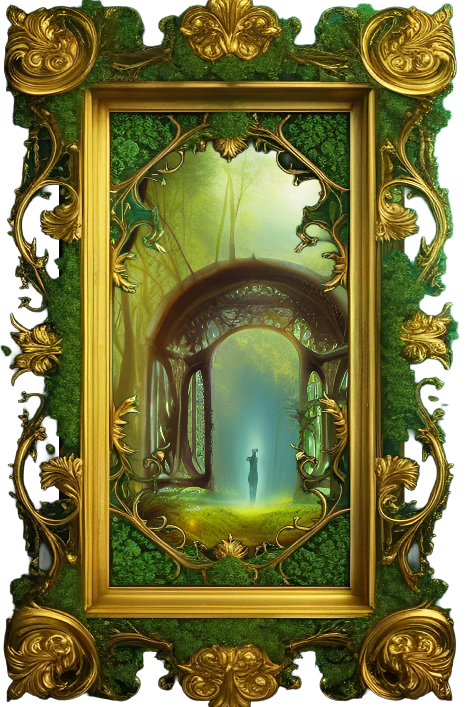 A sealed emerald portal with a red warning glow — access denied, go ask Alice