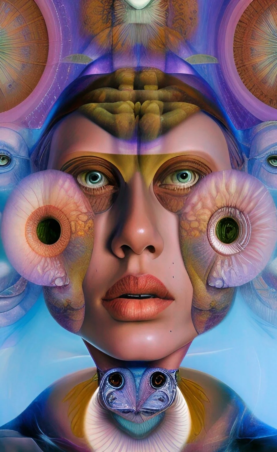 Surreal female portrait with clockwork symbolism, representing insomnia and the passage of time.