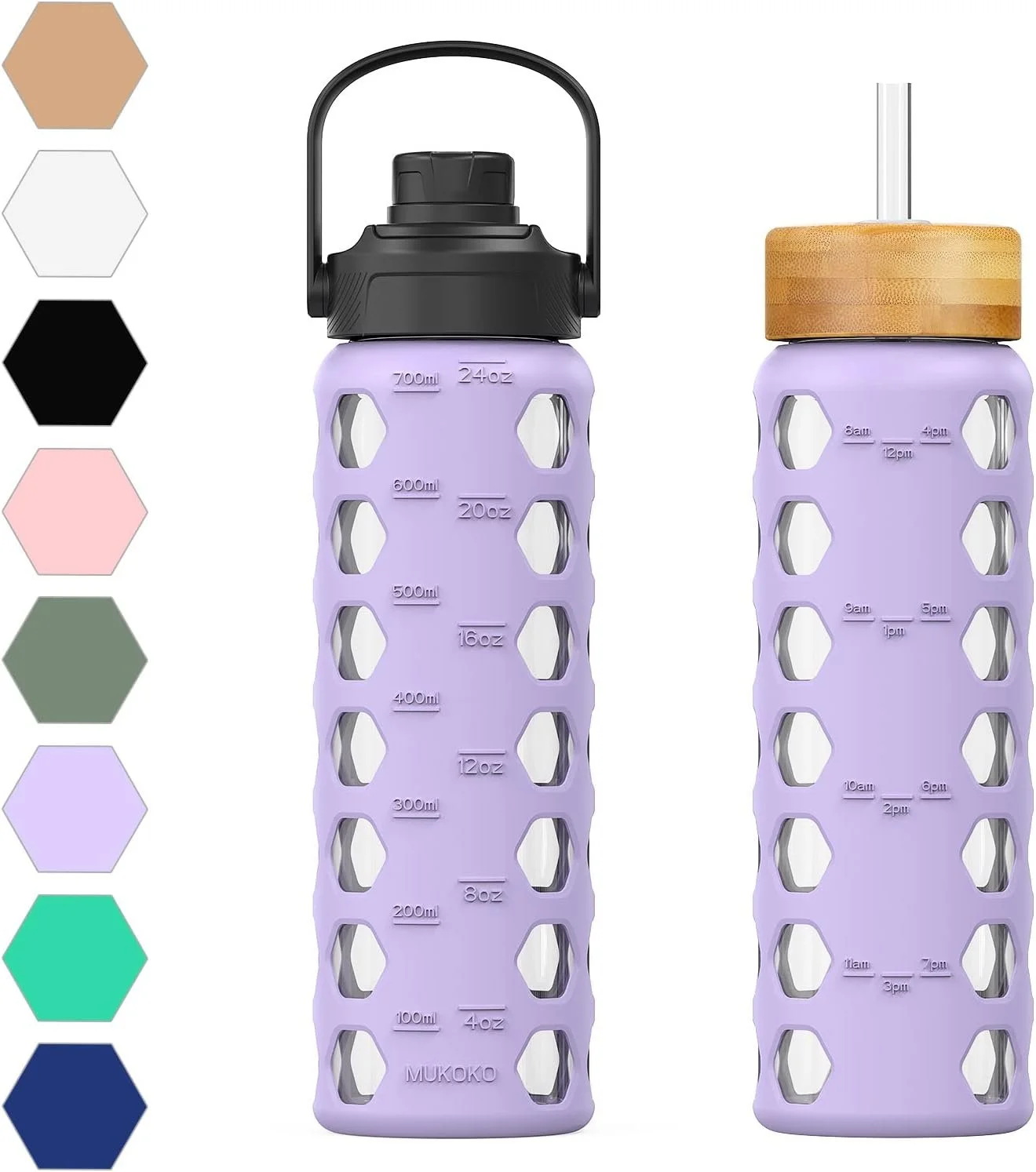 Time Tracker Glass Water Bottle with Two Tops: $20.99