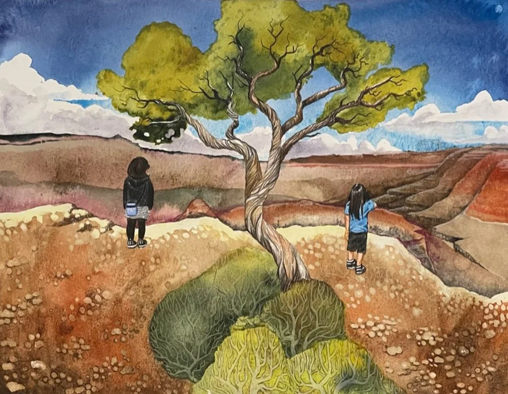 Kids at the Canyon, 2021, Mixed-Media Watercolor