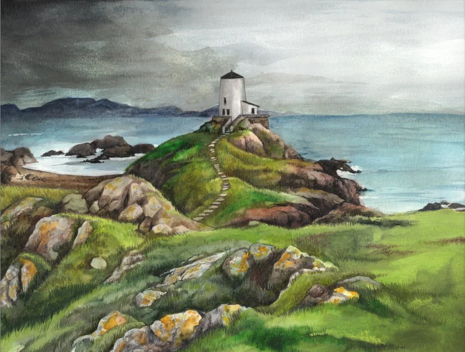 Tŵr Mawr Lighthouse, 2022, Mixed-Media Watercolor