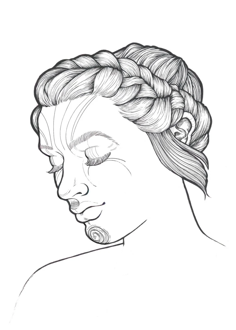 Braided, 2025, Pen and Ink