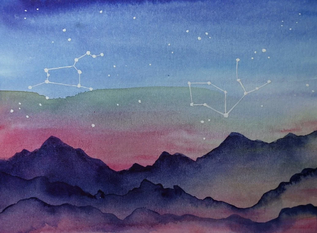 Horse and Whale Constellations, 2020, Mixed-Media Watercolor