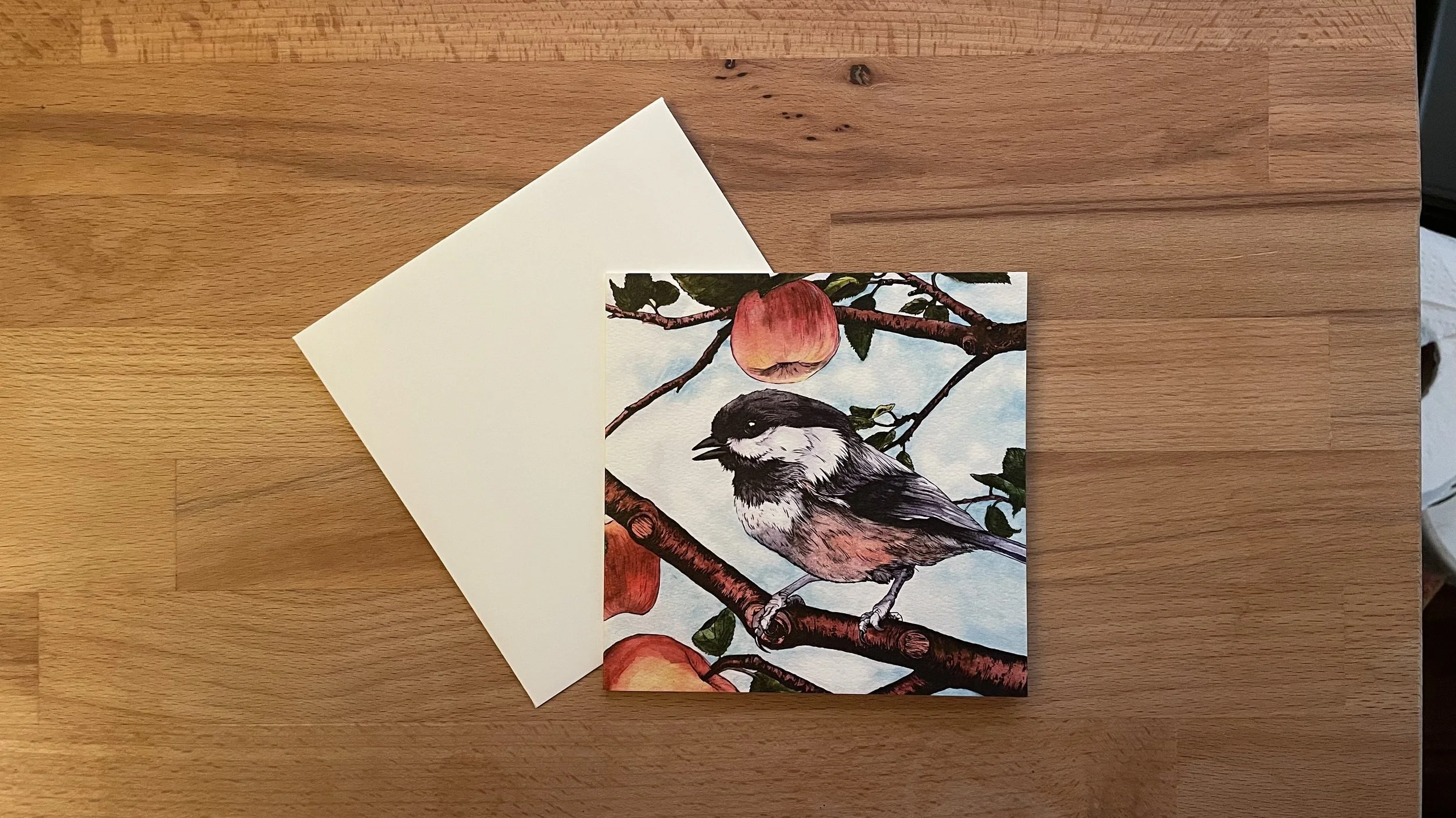 Chickadee Watercolor Greeting Card (Square)