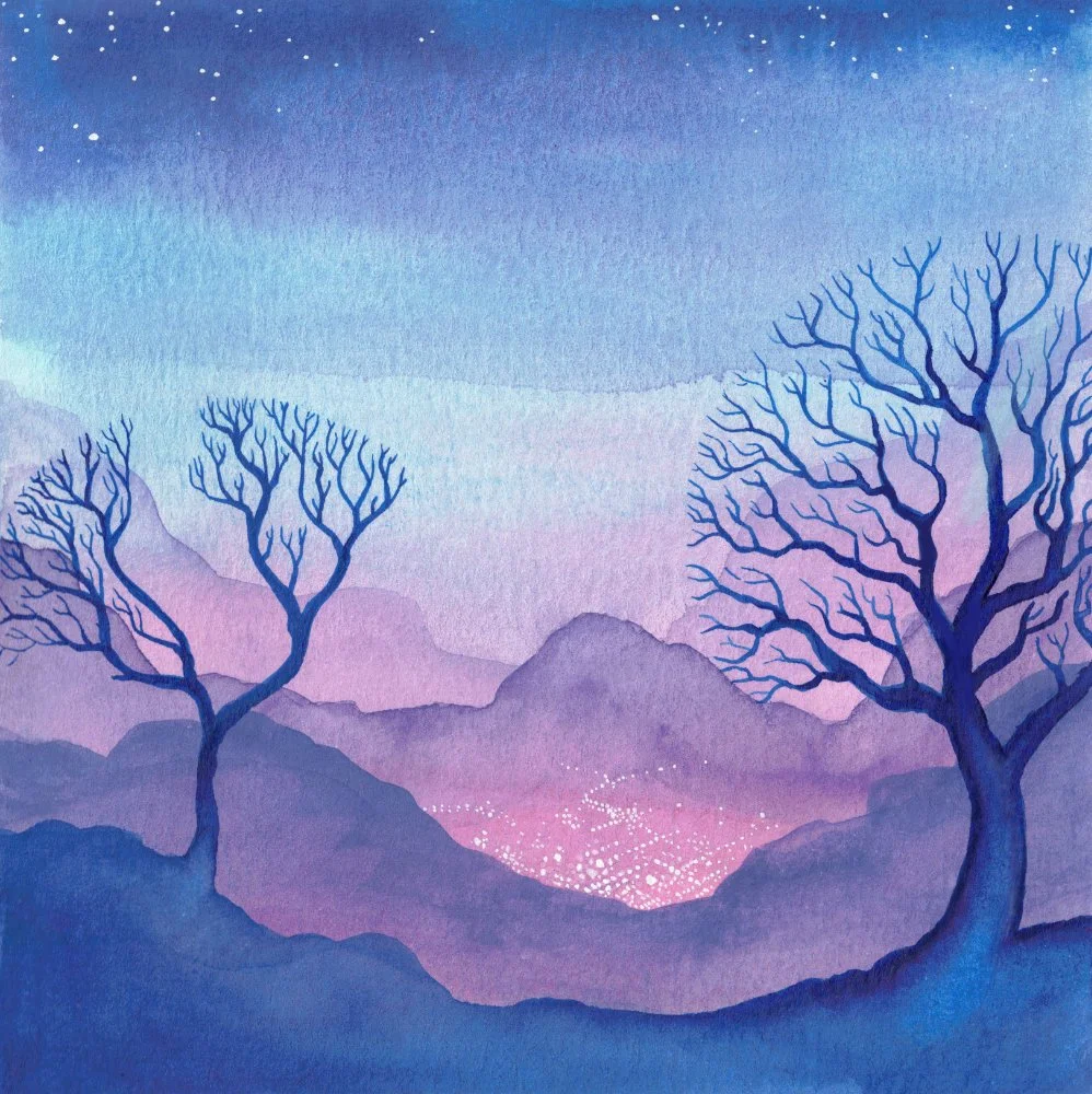 City in the Valley, 2021, Mixed-Media Watercolor