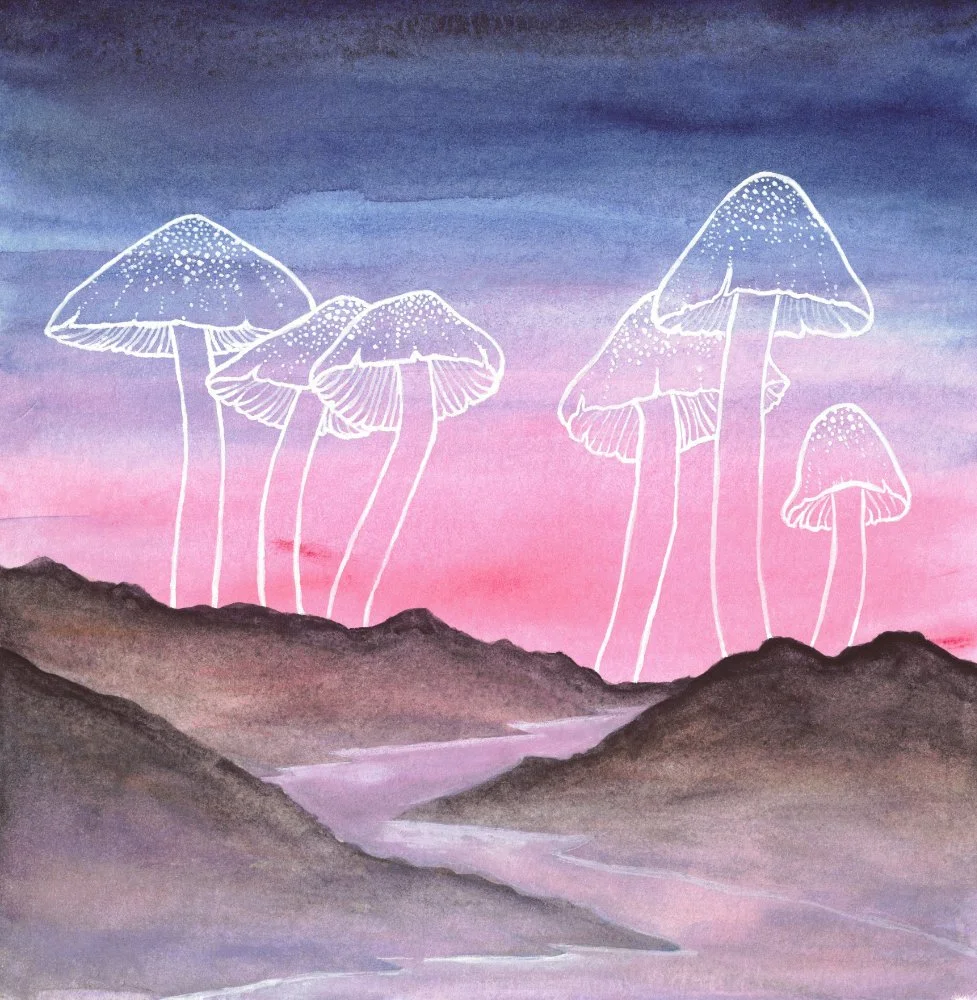 Mushroom Sunset, 2020, Mixed-Media Watercolor
