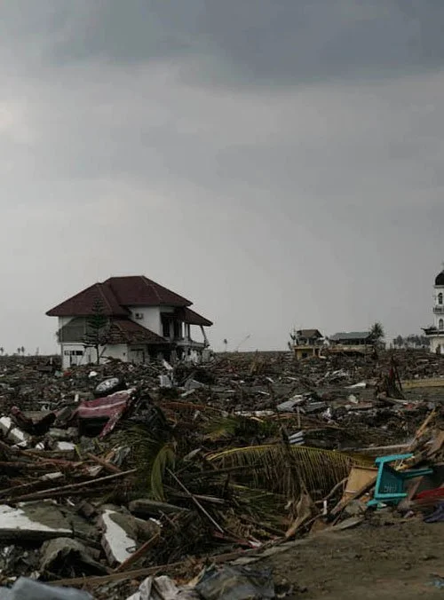 The devastating aftermath of a street in the Bandah Aceh Indonesia Tsunami