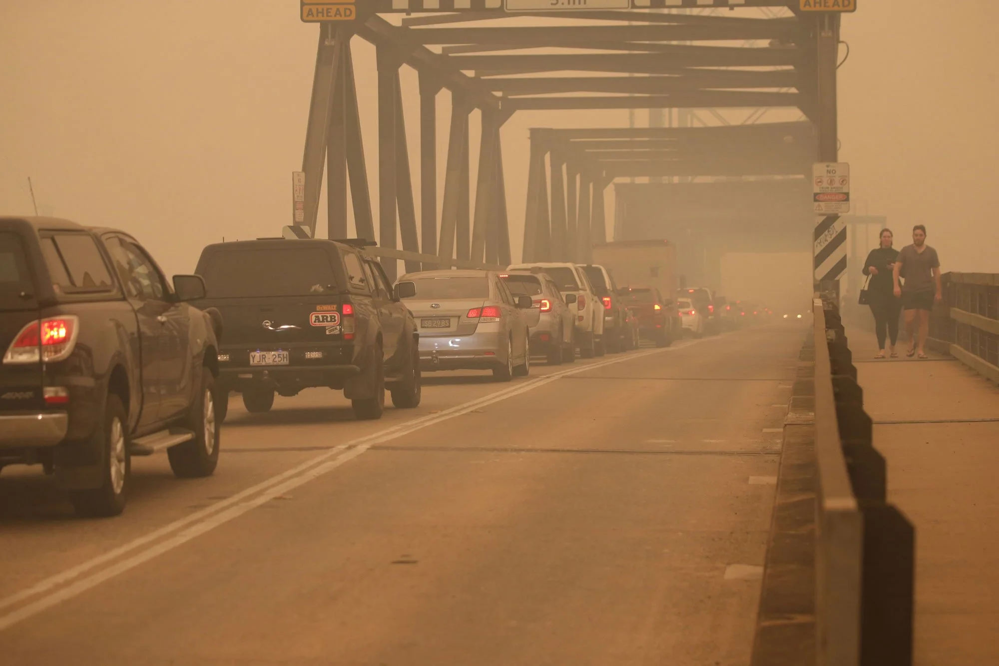  The traffic was heavy and visibility low on the Bateman’s Bay Bridge this morning.   Wednesday 1st January 2020. Guardian Australia. 