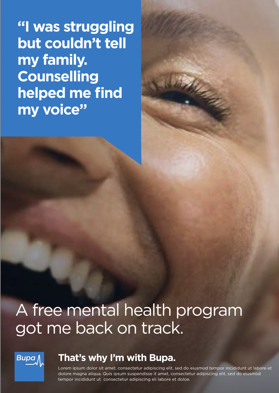 Copywriting sample about mental health services for Bupa Health Insurance.