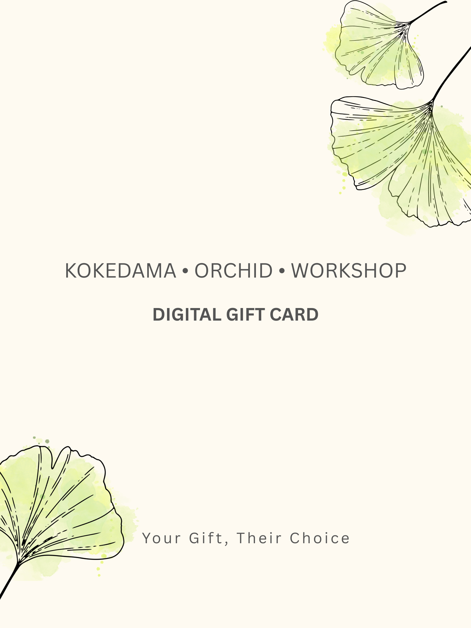 A modern gift card with ginkgo leaves in the calming creamy background.