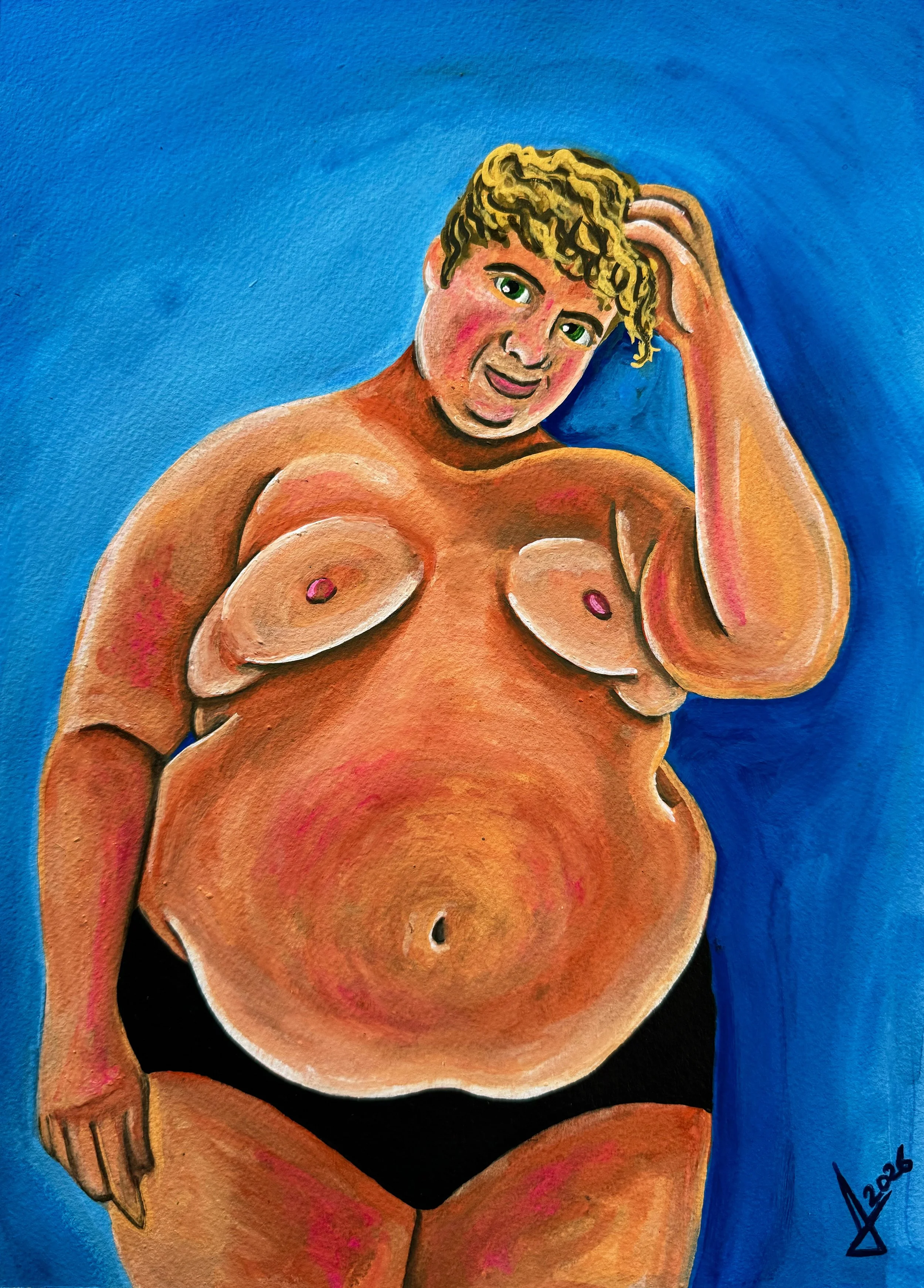 Título: "Plus Size"
Medidas: 30 x 22 cm
Técnica: Gouache en papel
Año: 2026
Precio: 2,000 pesos