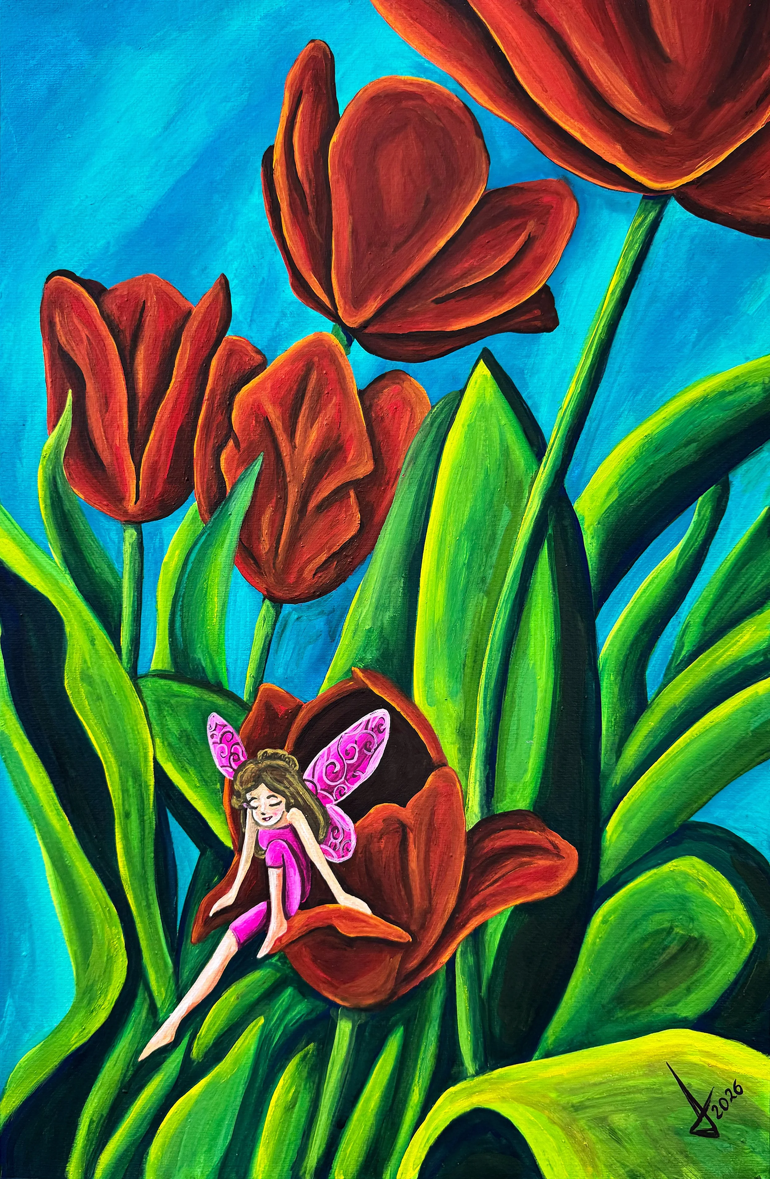 Título: "Tulipanes Mágicos"
Medidas: 33 x 50 cm
Técnica: Gouache en papel
Año: 2026
Precio: 4,000 pesos