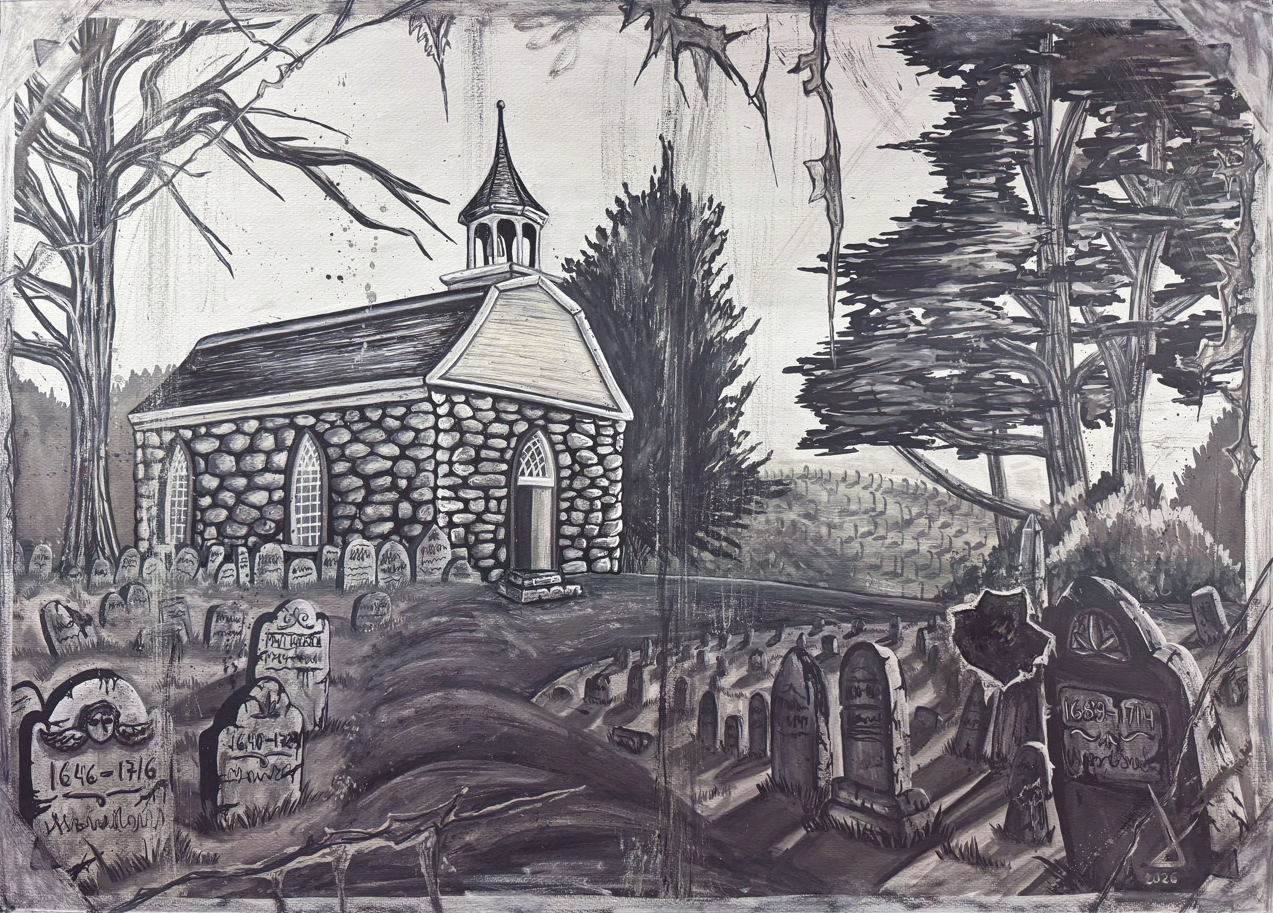 Título: "Sleepy Hollow."
Medidas: 54 x 74 cm
Técnica: Gouache, gesso y tinta en papel
Año: 2026
Precio: 40,000 pesos