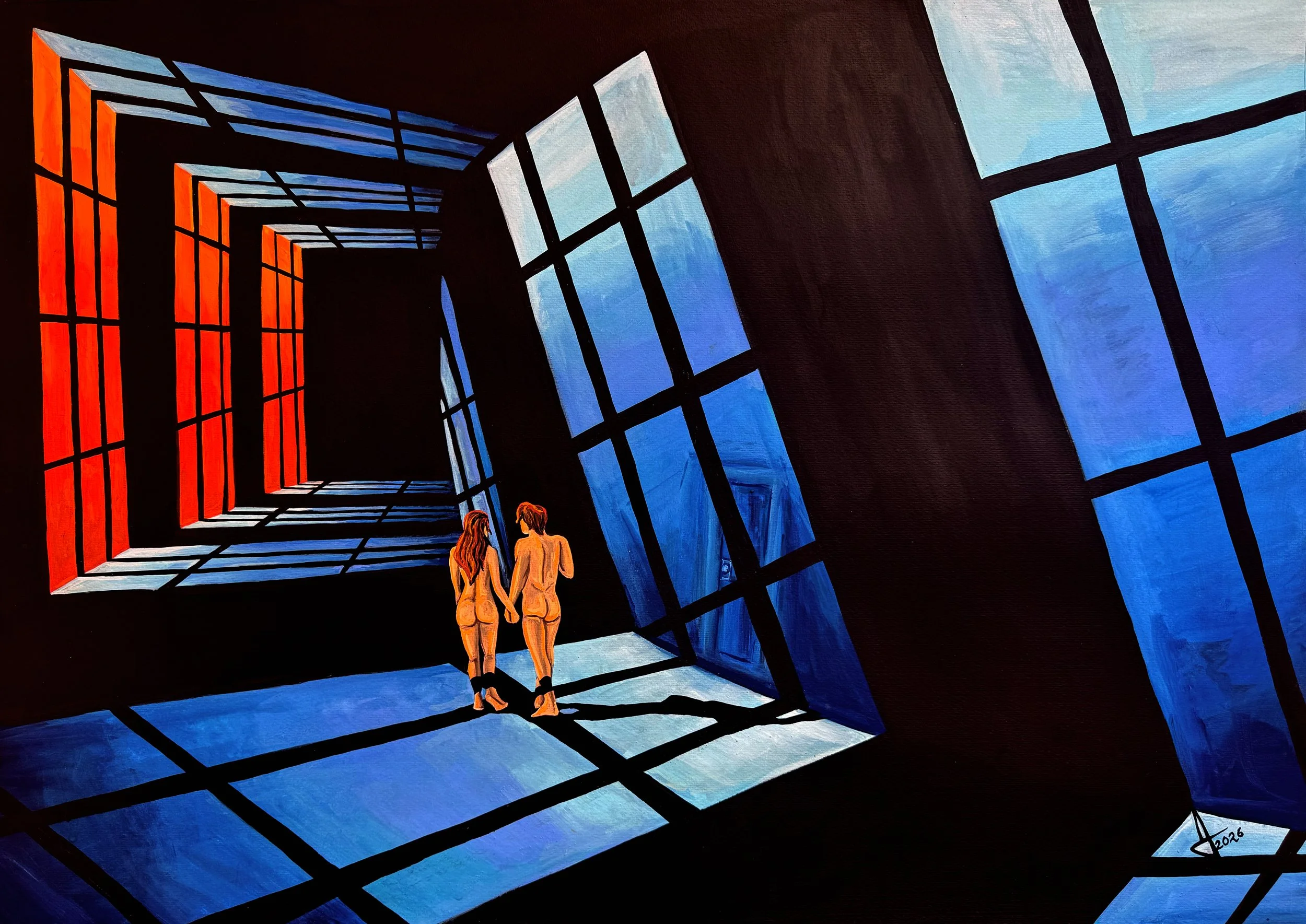 Título: "Entrelazados"
Medidas: 54 x 74 cm
Técnica: Gouache, gesso y tinta en papel
Año: 2026
Precio: 30,000 pesos