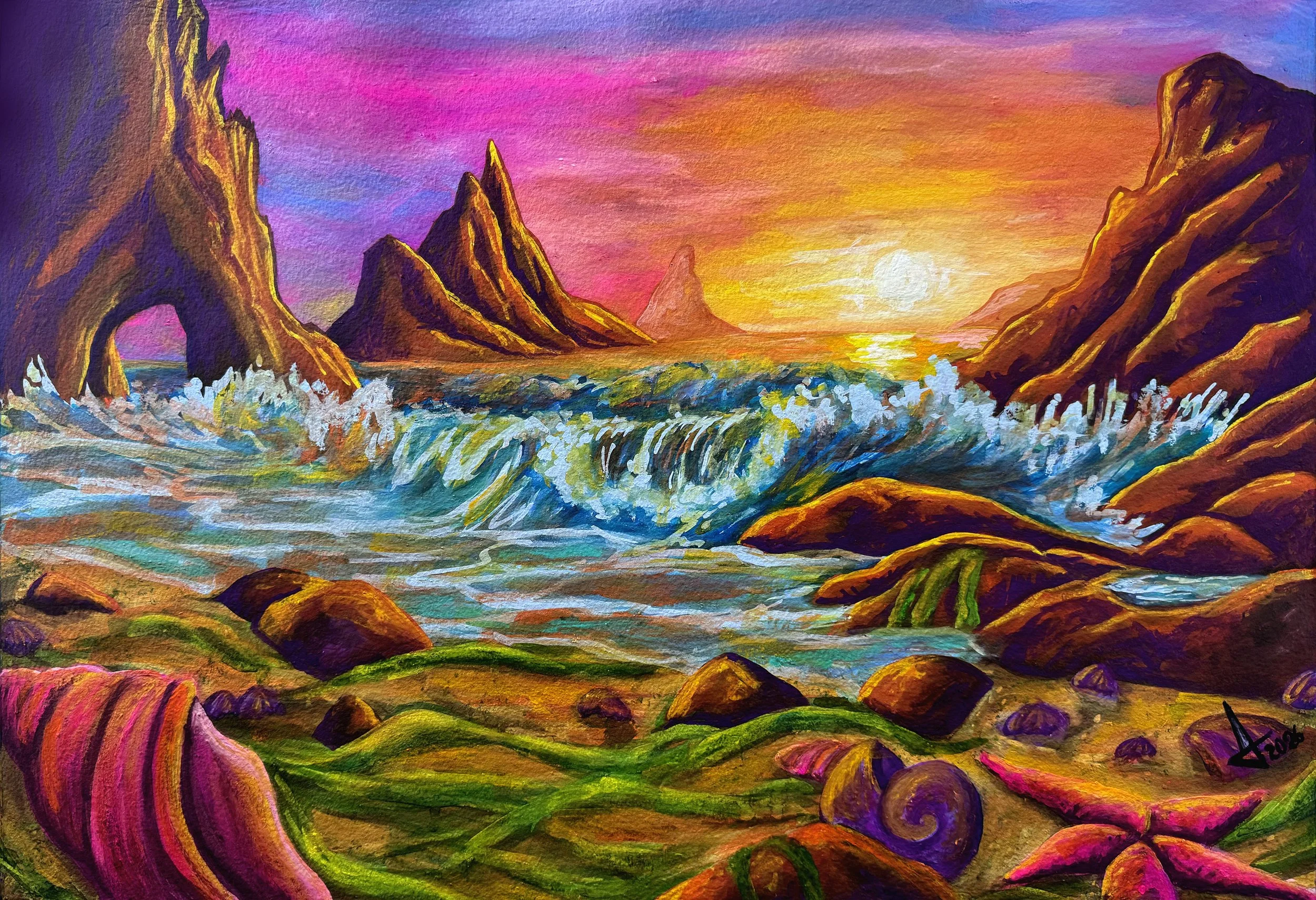 Título: "Olas Melancólicas."
Medidas: 43 x 61 cm
Técnica: Gouache en papel
Año: 2026
Precio: Vendido