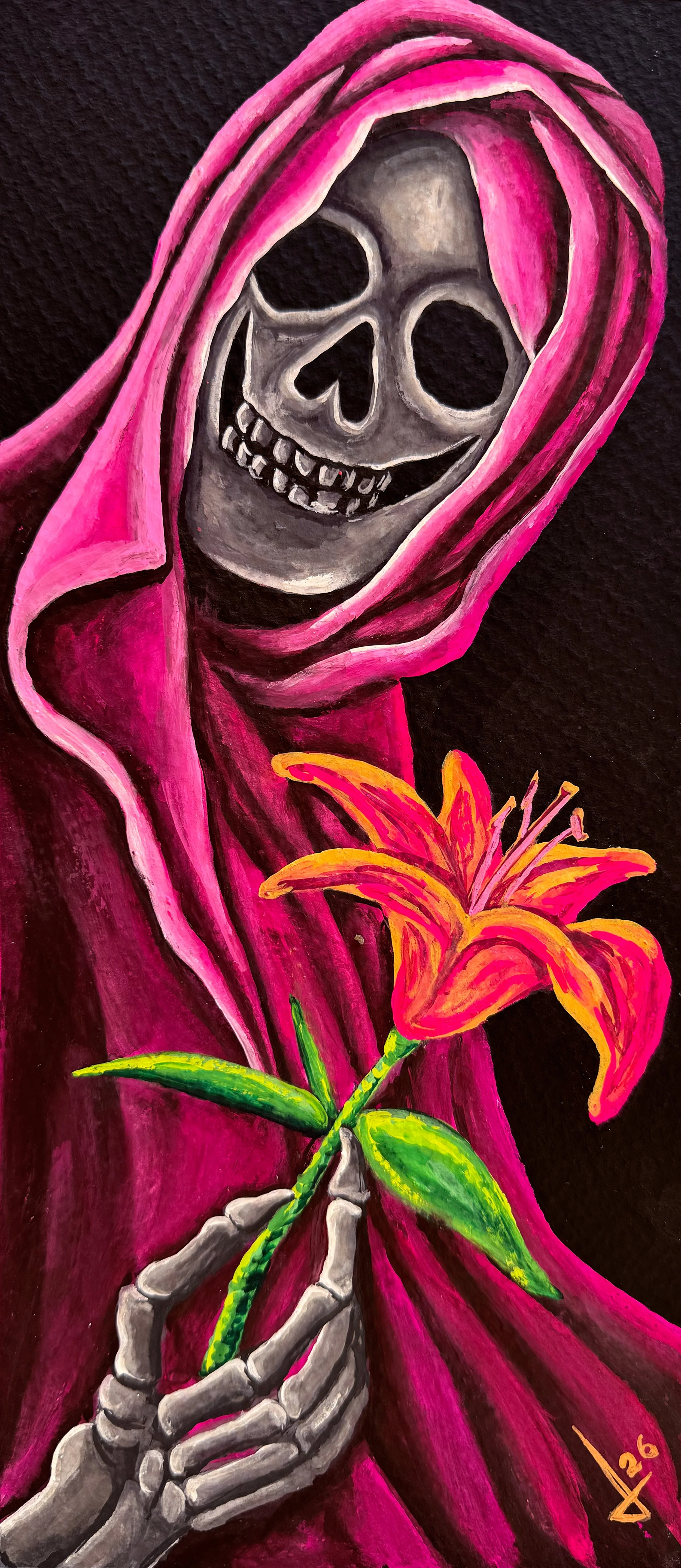 Título: "Sonrisa Color de Rosa"
Medidas: 31 x 13 cm
Técnica: Gouache en papel
Año: 2026
Precio: 2,000 pesos
