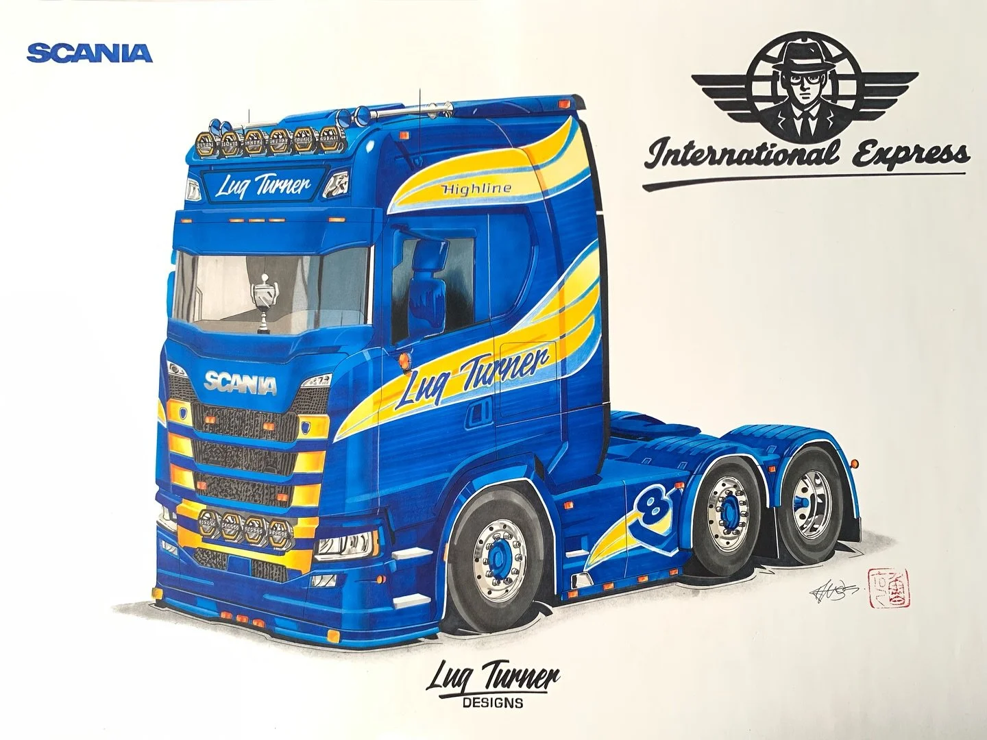 Introducing the Luq Turner International Express 😎 Let&rsquo;s make it global!🌍

Check out my new website!👇
https://www.luqturnerdesigns.com

#truck #trucksofinstagram #showtruck #customtrucks #trucking #transport #goinstyle #scania #scaniatrucks 