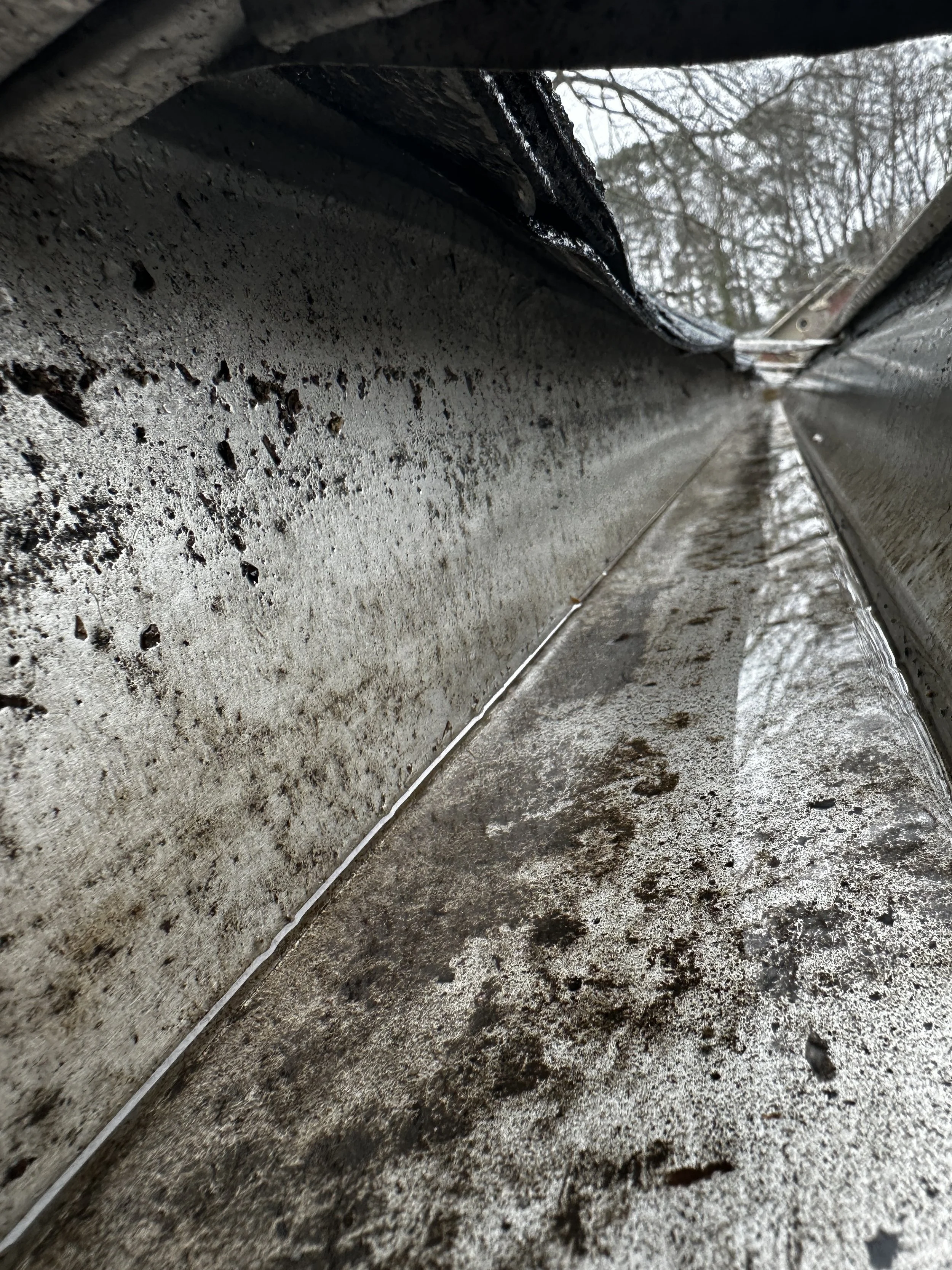 Close-up of a dirty, wet window sill with black mold and dirt, taken from inside looking out. Light Up Atlanta