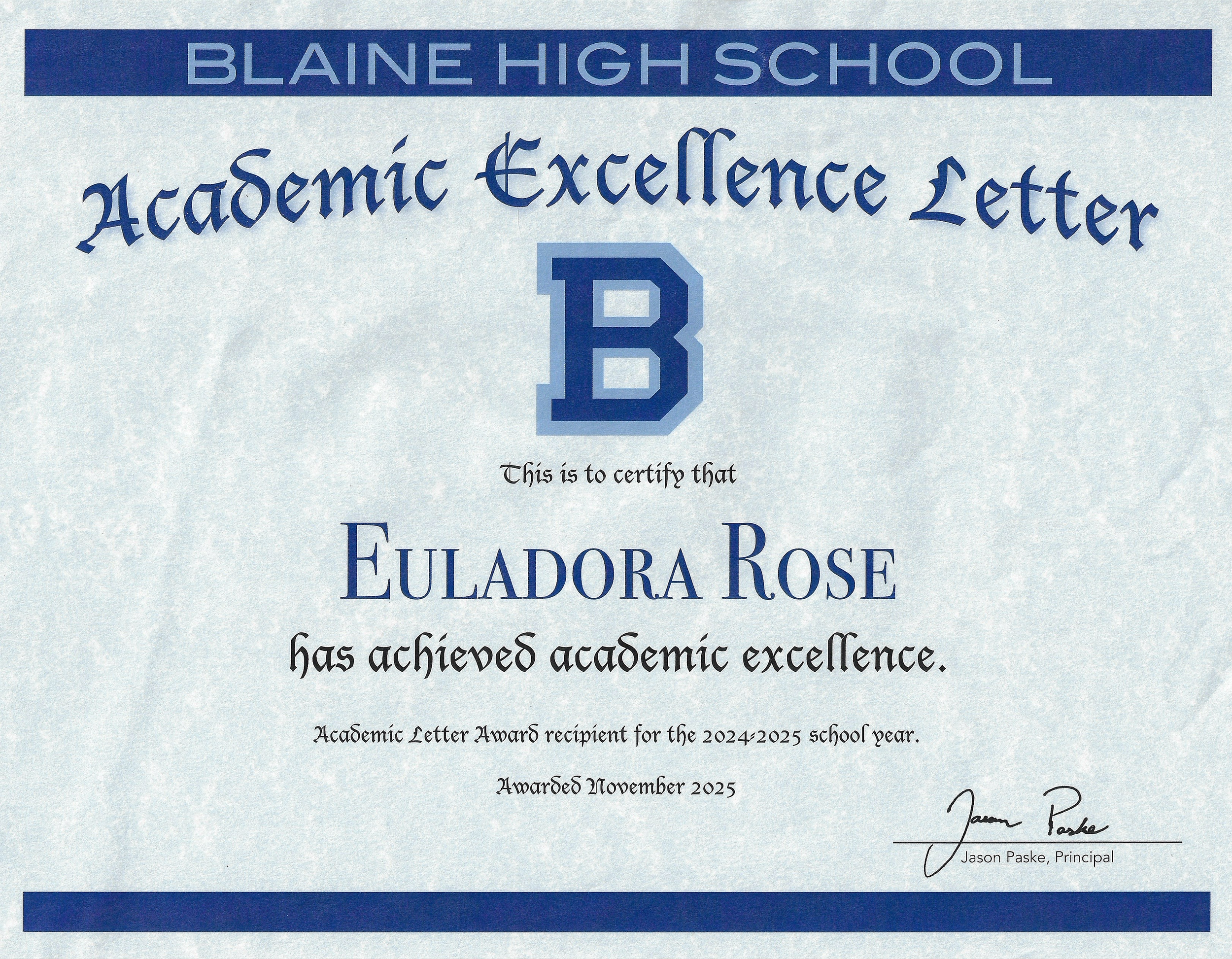 Blaine High School Academic Letter