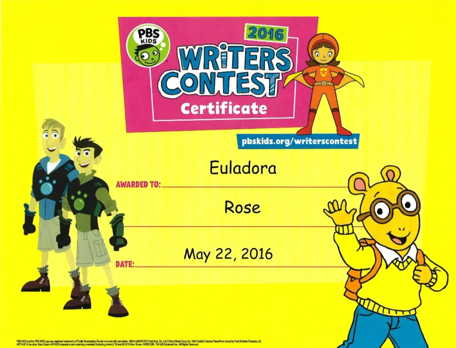 PBS Writer's Contest Winner