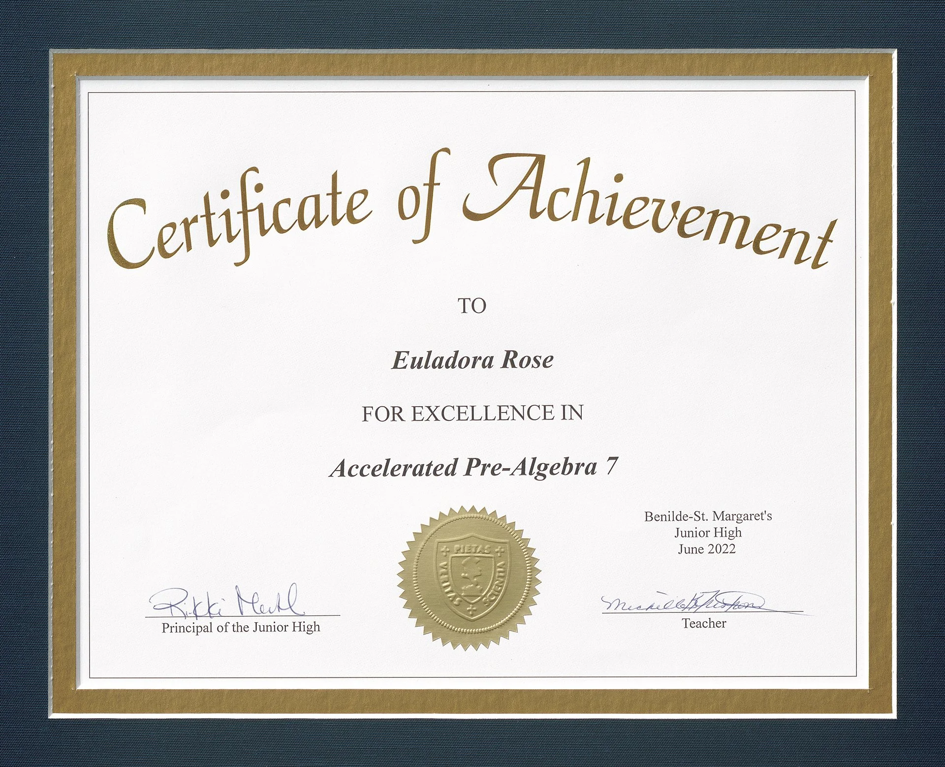 Benidle St. Margaret's Certificate of Achievement